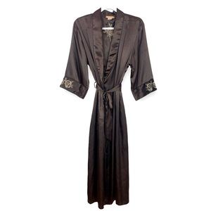 SENSARA Brown Silky Floral Embroidered Long Robe size Medium